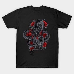 black dragon with red flower T-Shirt